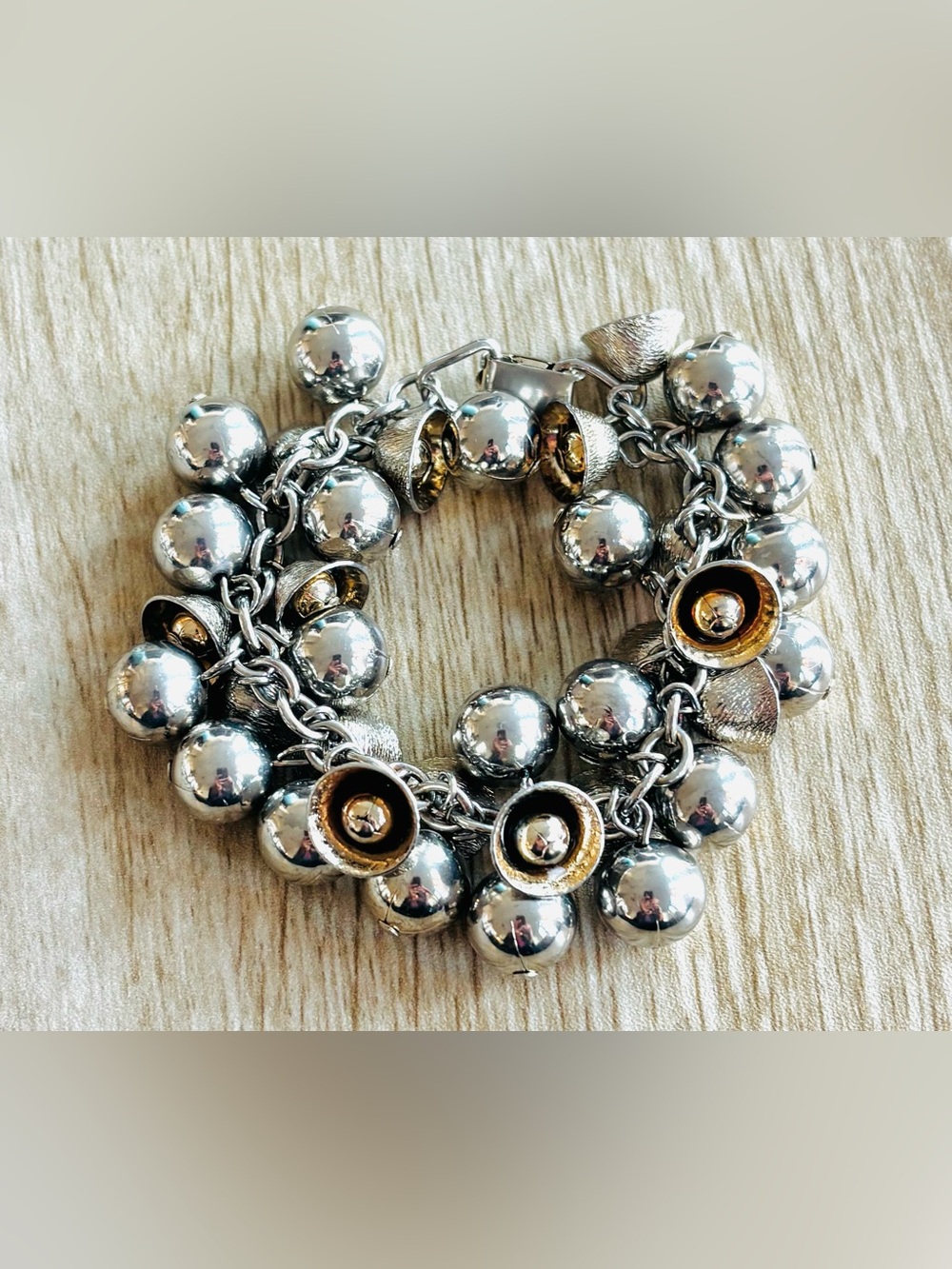 Vintage Sterling Silver Multi Bell Layered Charm Bracelet